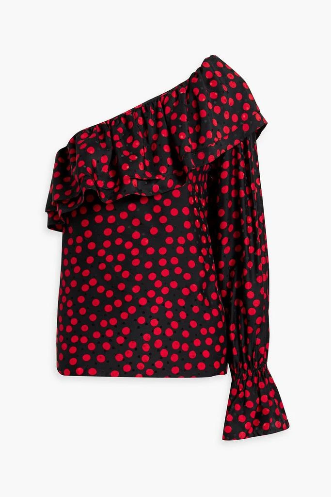 Yves Saint Laurent One-sleeve ruffled polka-dot silk-jacquard top 1