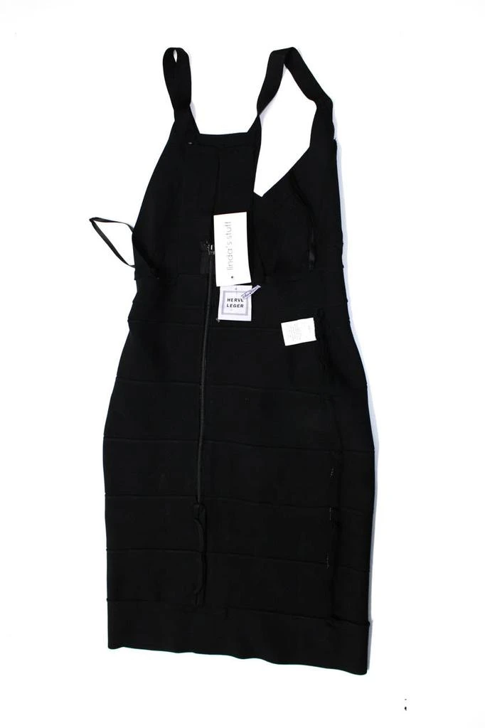 Herve Leger Herve Leger Womens V-Neck Zip Up Strappy Bandage Bodycon Dress Black 5