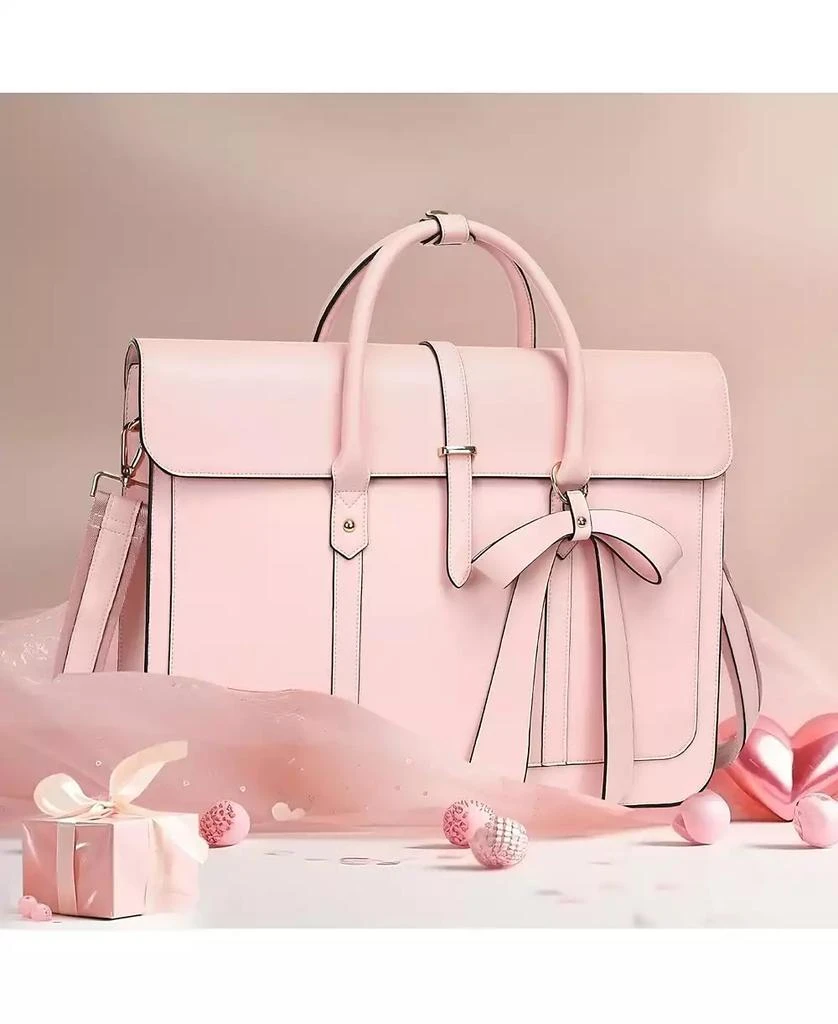 Acer 15-15.6 inch pu Leather Laptop Shoulder Bags Convertible Backpack, 16 inch Messenger Bags Work Briefcase Travel Computer Bag with Bowknot, Pink 5