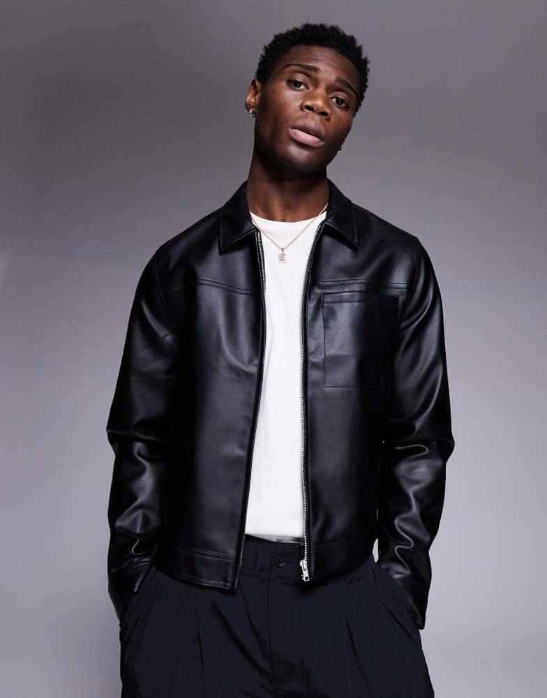 ASOS ASOS DESIGN faux leather harrington jacket in black 1