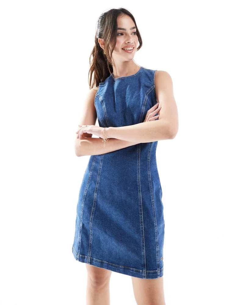 Tommy Jeans Tommy Jeans seam detail denim mini dress in mid wash 4
