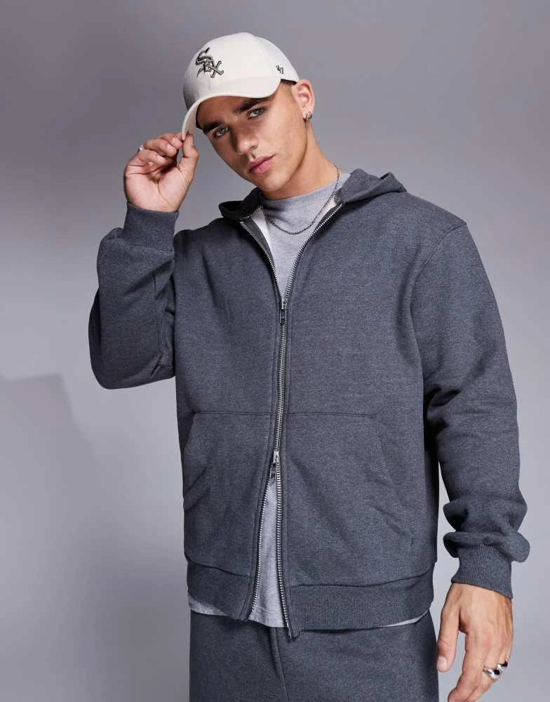 ASOS ASOS DESIGN premium heavyweight oversized zip through hoodie 400gsm in charcoal marl 3