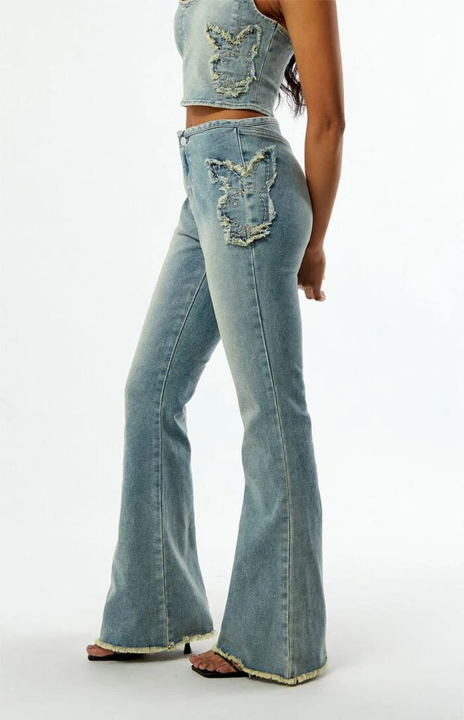 Playboy By PacSun Stretch Frayed High Waisted Flare Jeans 1