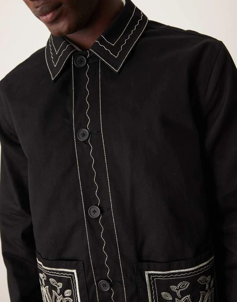 ASOS ASOS DESIGN embroidered harrington jacket in black 4