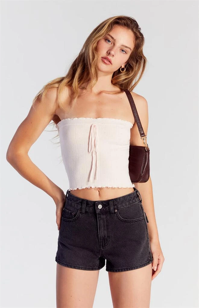 PacSun Black Button Flap Denim Mom Shorts 2