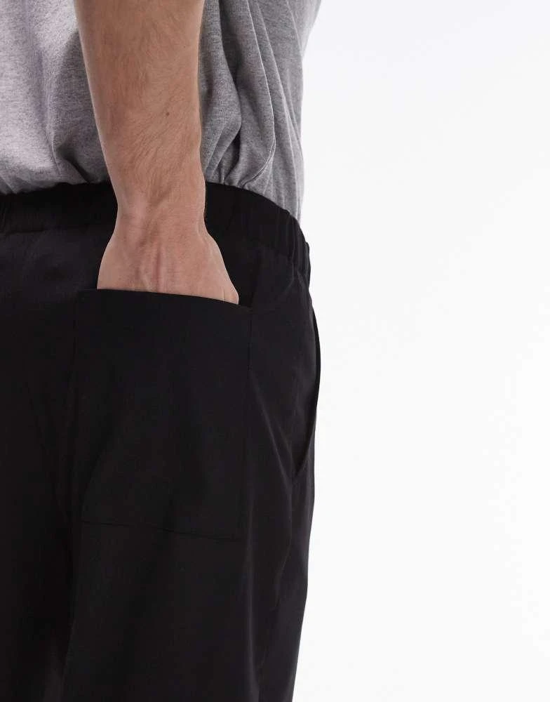 Topman Topman baggy leg with elasticated tie waist jogger in black 3