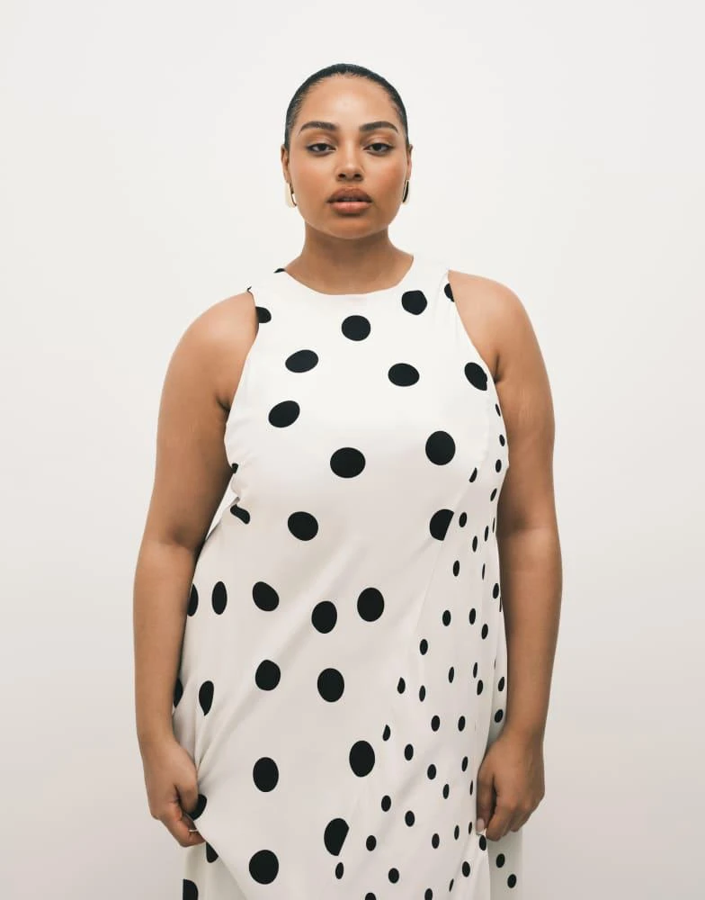 ASOS ASOS DESIGN Curve racer midi dress with asymmetric hem in mixed black  spot - Dresses & Skirts - Free Shipping - BeyondStyle