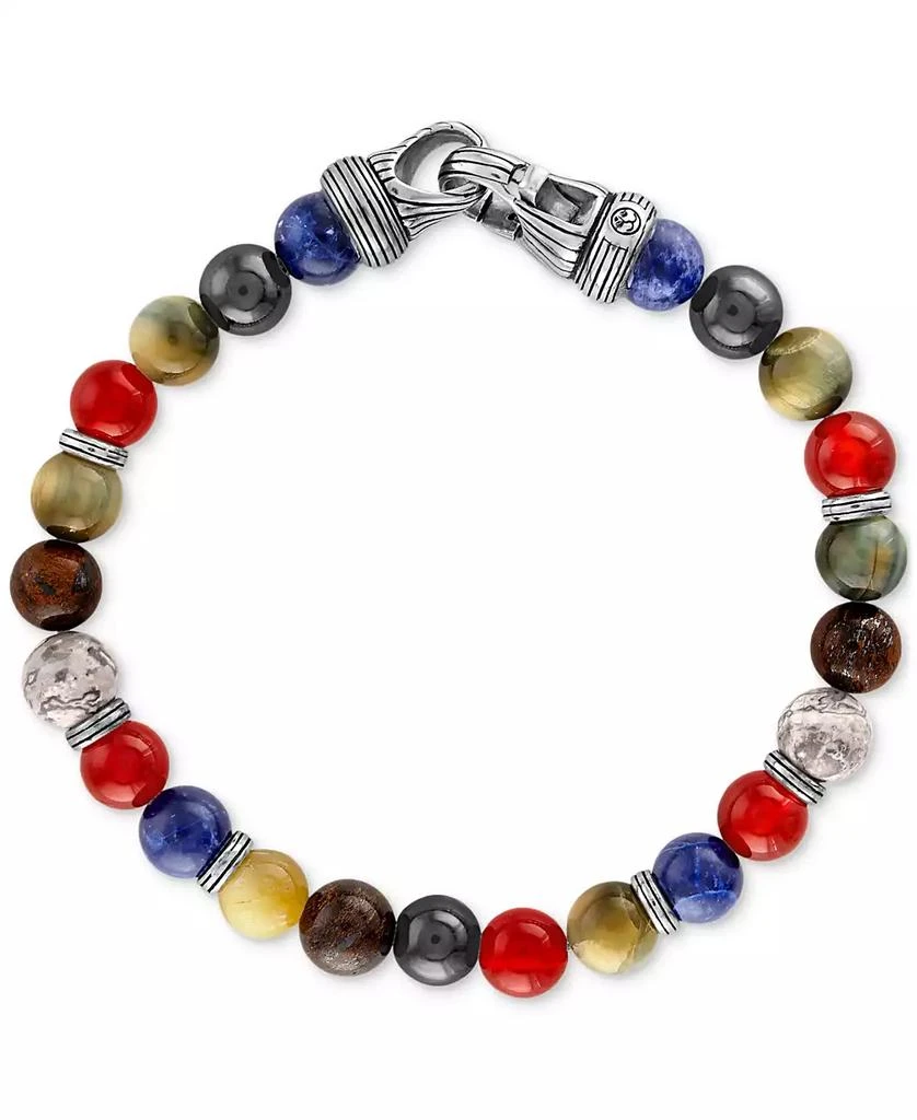 Esquire Men's Jewelry Multi-Stone Beaded Bracelet in Sterling Silver, Exclusively at Macy's 1