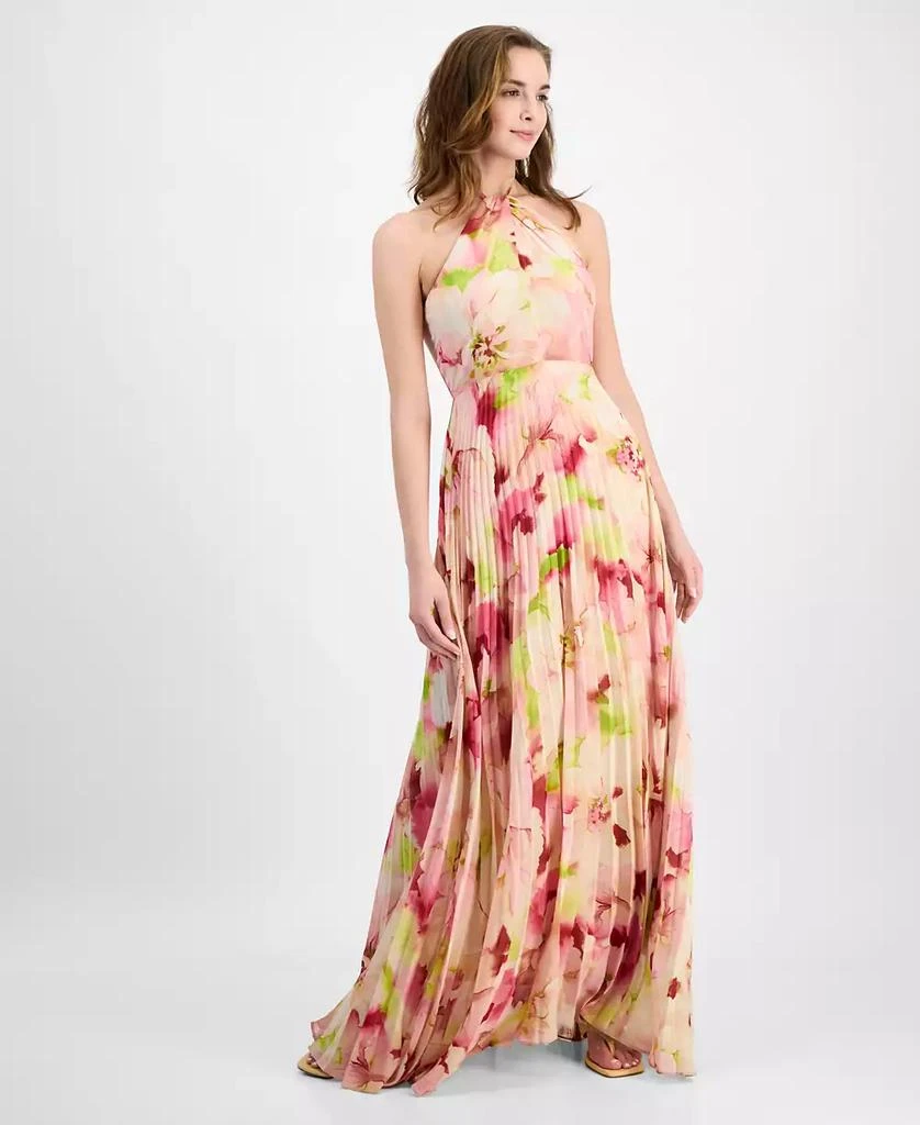 julia jordan Women's Pleated Floral Print Halter Maxi Dress 1