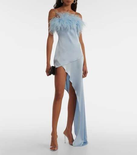 David Koma Feather-trimmed satin cocktail dress 2