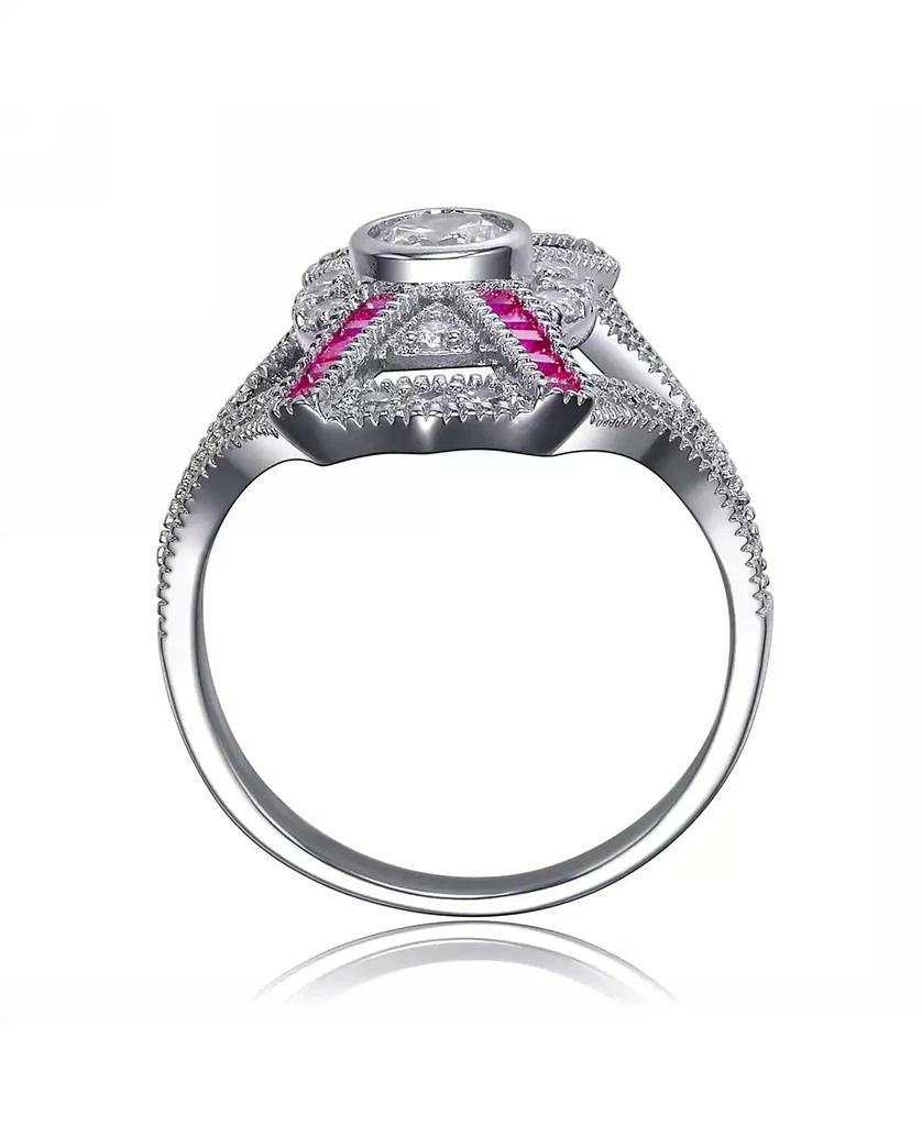 Genevive Sterling Silver White Gold Plated with Pink Baguette and Clear Round Cubic Zirconia Cocktail Ring 2