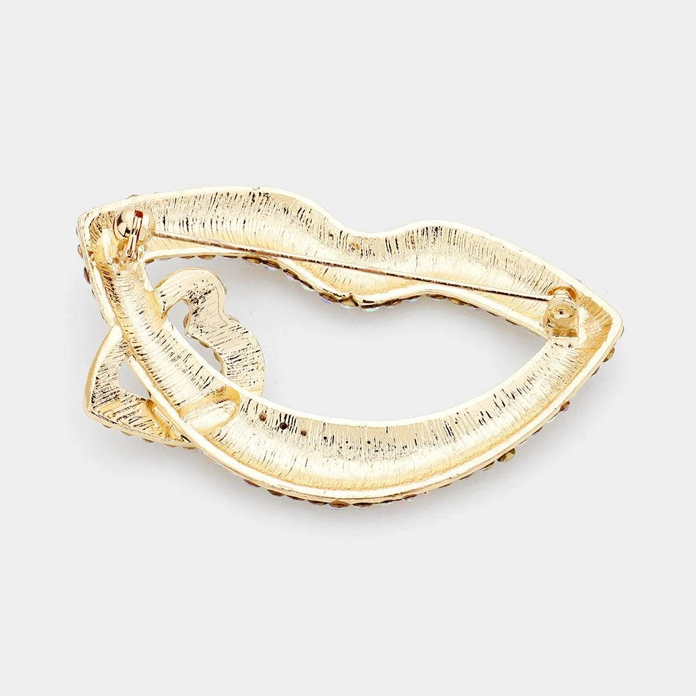 FASHNZFAB Rhinestone Lip Heart Pin Brooch 2