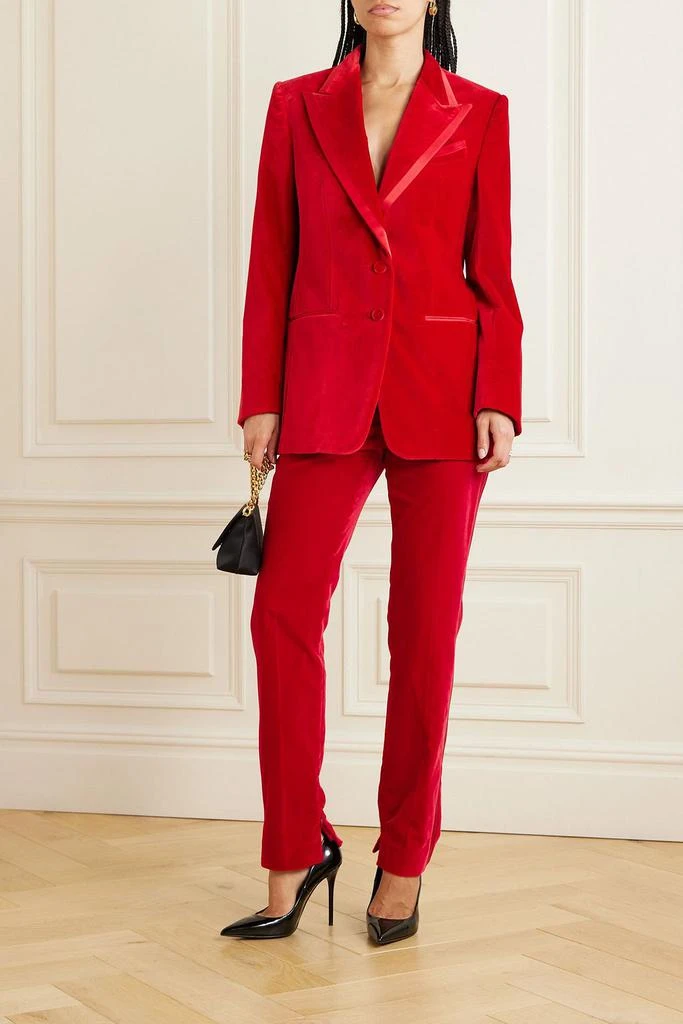 Tom Ford Satin-trimmed cotton-velvet straight-leg pants 2