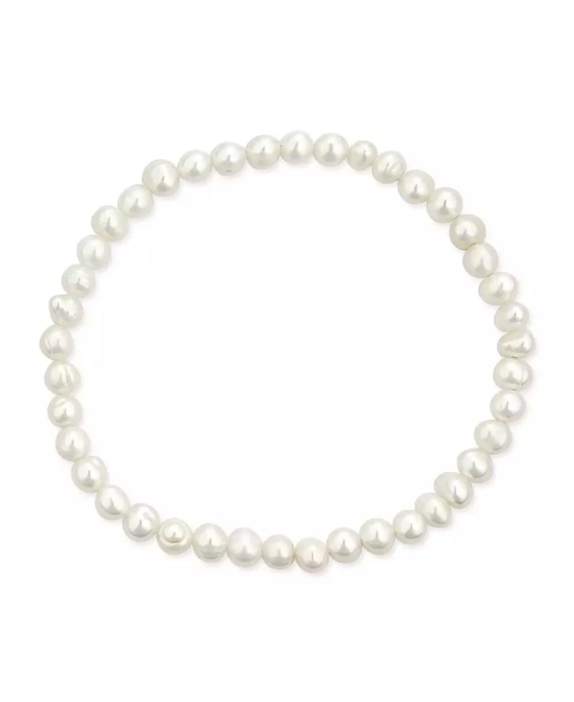 Bling Jewelry White Hand Knotted Freshwater Cultured Pearl Strand Necklace 18" Stretch Bracelet Ball Earrings 6MM 3PCS Jewelry Set 2