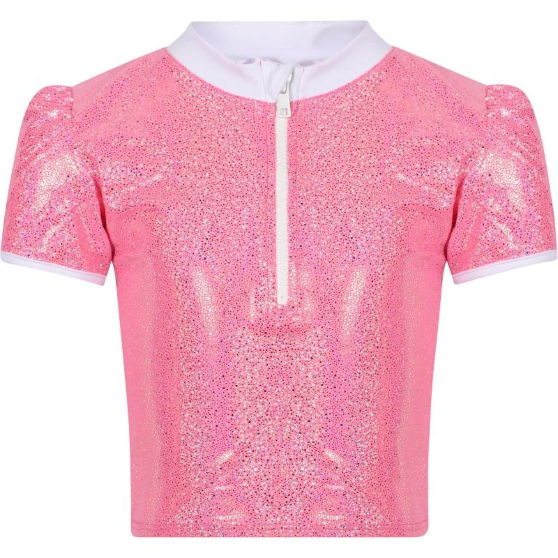 Piccoli Principi Puffed sleeves glittery tankini in pink 1