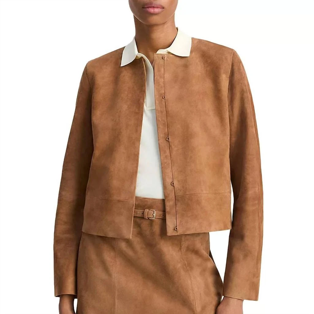 Vince Vince - Collarless Cropped Suede Jacket