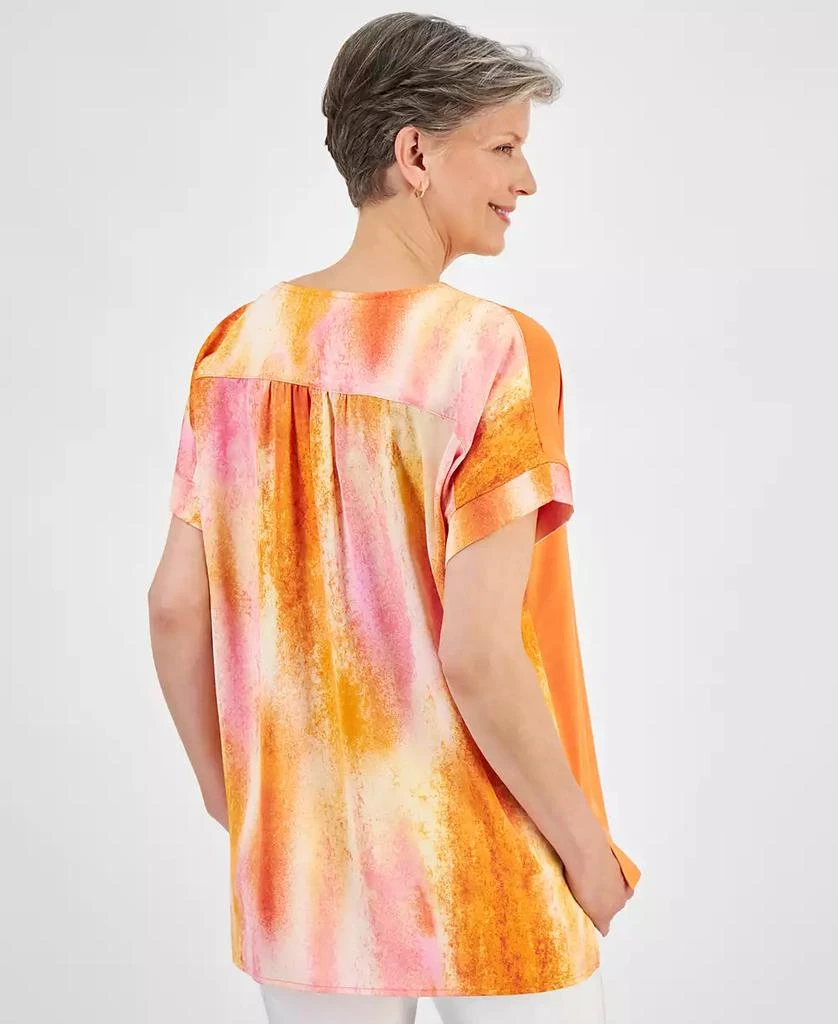 JM Collection Women's Mixed-Media Short Sleeve Top, Created for Macy's 2