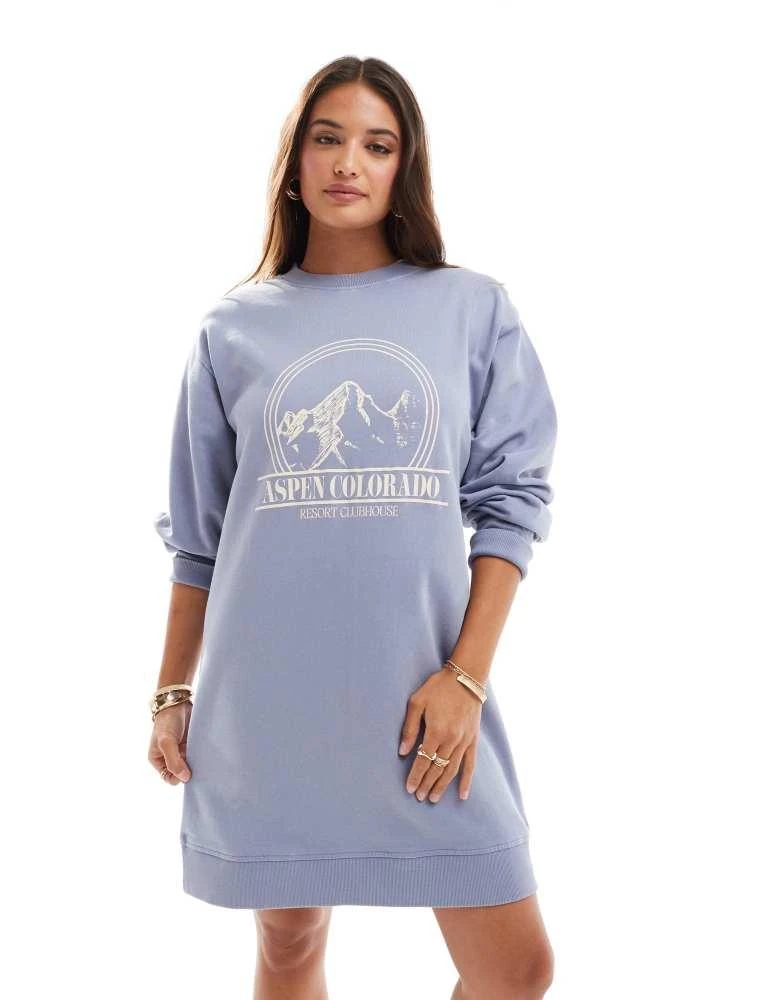 ASOS ASOS DESIGN graphic mini sweatshirt dress in washed baby blue 4