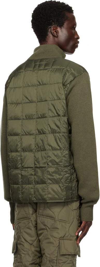 Taion Khaki Basic High Neck W Zip Knit Sleeve Down Jacket 3