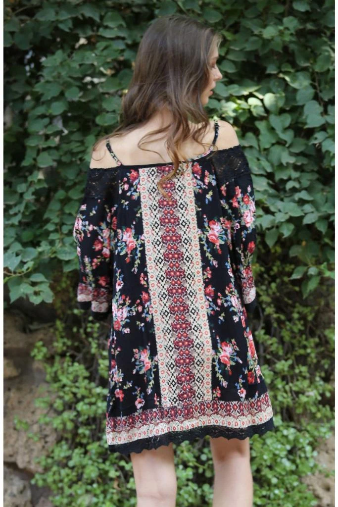 Angie Angie - Floral Twin Print Cold Shoulder Dress 3