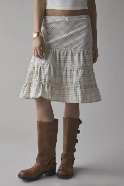 Urban Renewal ReMADE By UO Remnants Tiered Plaid Knee-Length Skirt 4