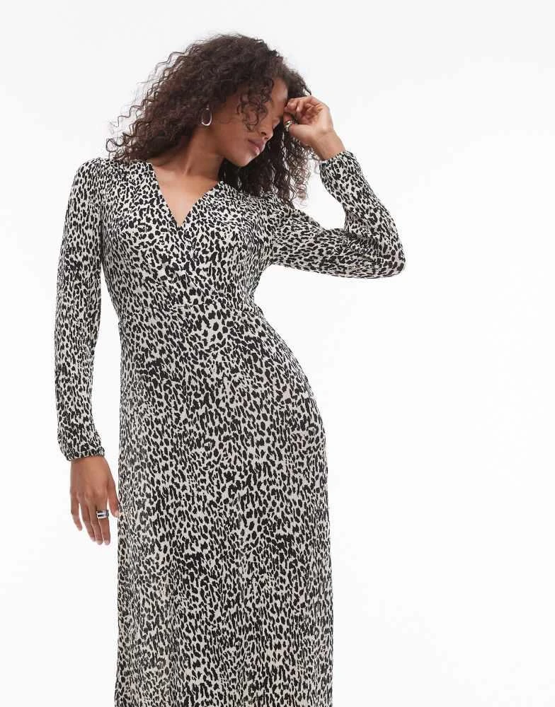 Mango Mango v-neck long sleeve leopard print midi dress in white 1
