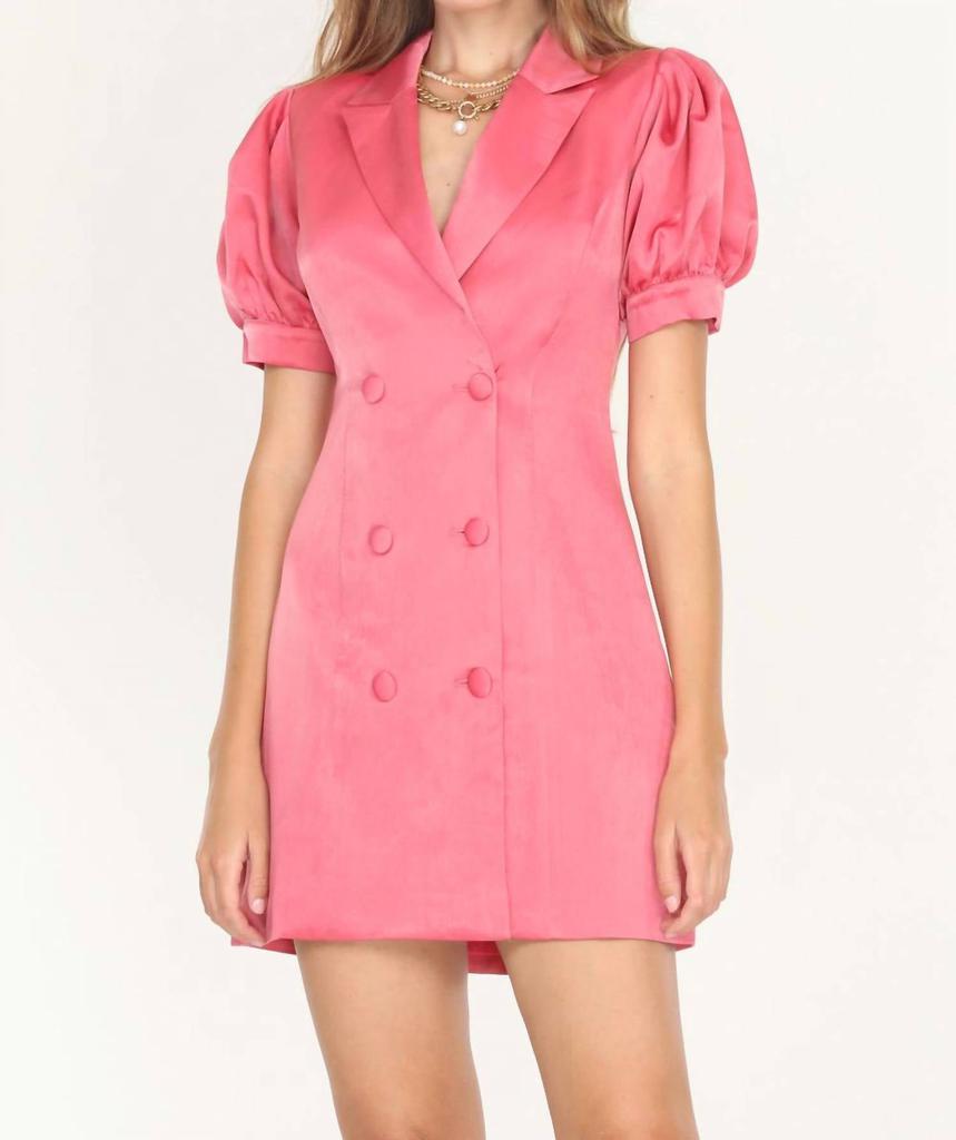 Adelyn Rae DOUBLE-BREASTED SATIN BLAZER MINI DRESS