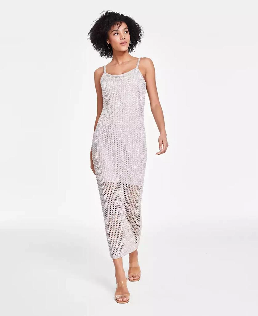 Bar III Petite Open-Stitched Metallic-Threaded Sweater Dress, Created for Macy's 1