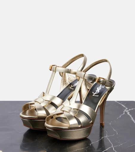Yves Saint Laurent Beige/Pink Suede Tribute 105 Sandals Size  YSL Tribute 105 Slingback main image 1
