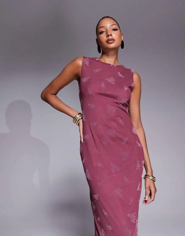 ASOS ASOS DESIGN maxi burn out floral  grown on neck column dress in dusky pink 4