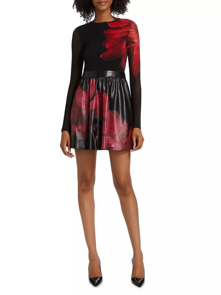 Chara Faux-Leather &amp; Mesh Dress  On Sale Now with Up to 60% Off |  Discover Exclusive Deals & Savings at BeyondStyle  Authentic Alice +  Olivia long sleeve|women's|women's apparel|women-owned or founded|mini -length|faux