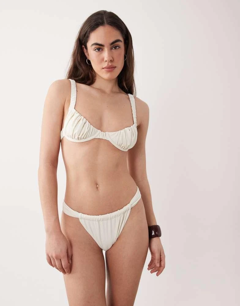 Miss Selfridge Miss Selfridge mix and match ruched cup bikini top in cream 3