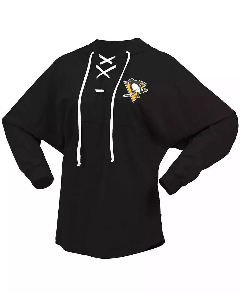 Fanatics Women's Black Pittsburgh Penguins Jersey Lace-Up V-Neck Long Sleeve Hoodie T-shirt 2