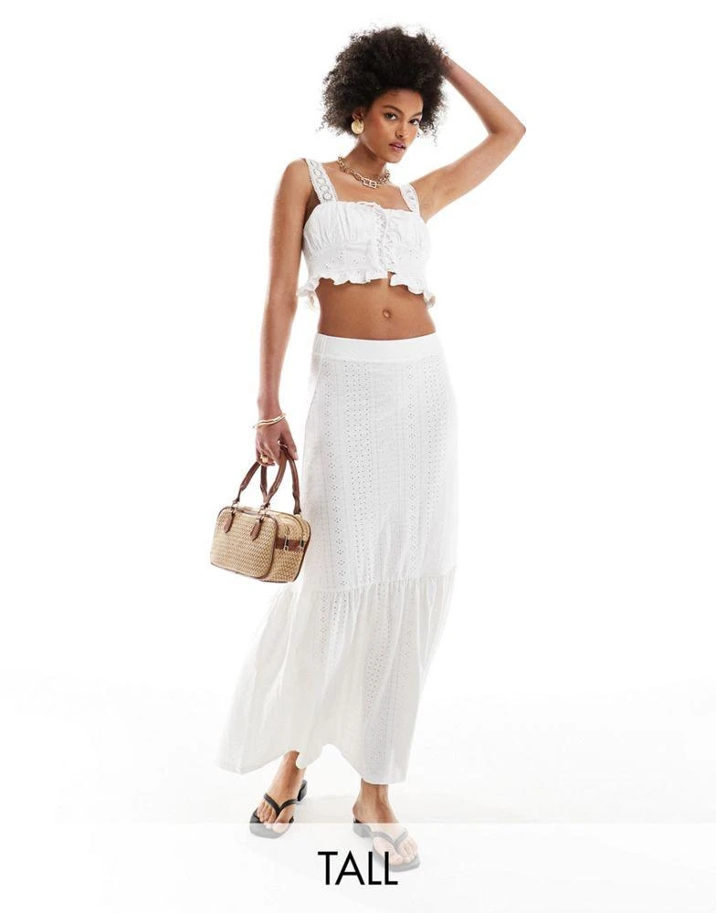 JDY Tall JDY Tall tiered pointelle maxi skirt in off white 1
