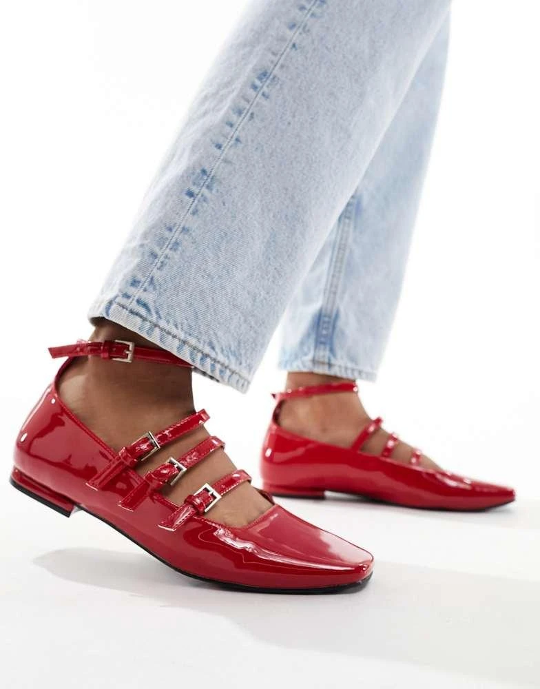 Public Desire Public Desire Sherry strappy mary jane ballet flats in cherry red patent 3