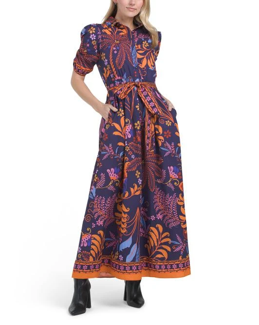 Short Sleeve Floral Maxi Dress With Belt  On Sale Now with Up to 51% Off |  Discover Exclusive Deals & Savings at BeyondStyle  Authentic CELINA MOON  casual dresses|dresses|women|clothing|maxi dresses|new arrivals