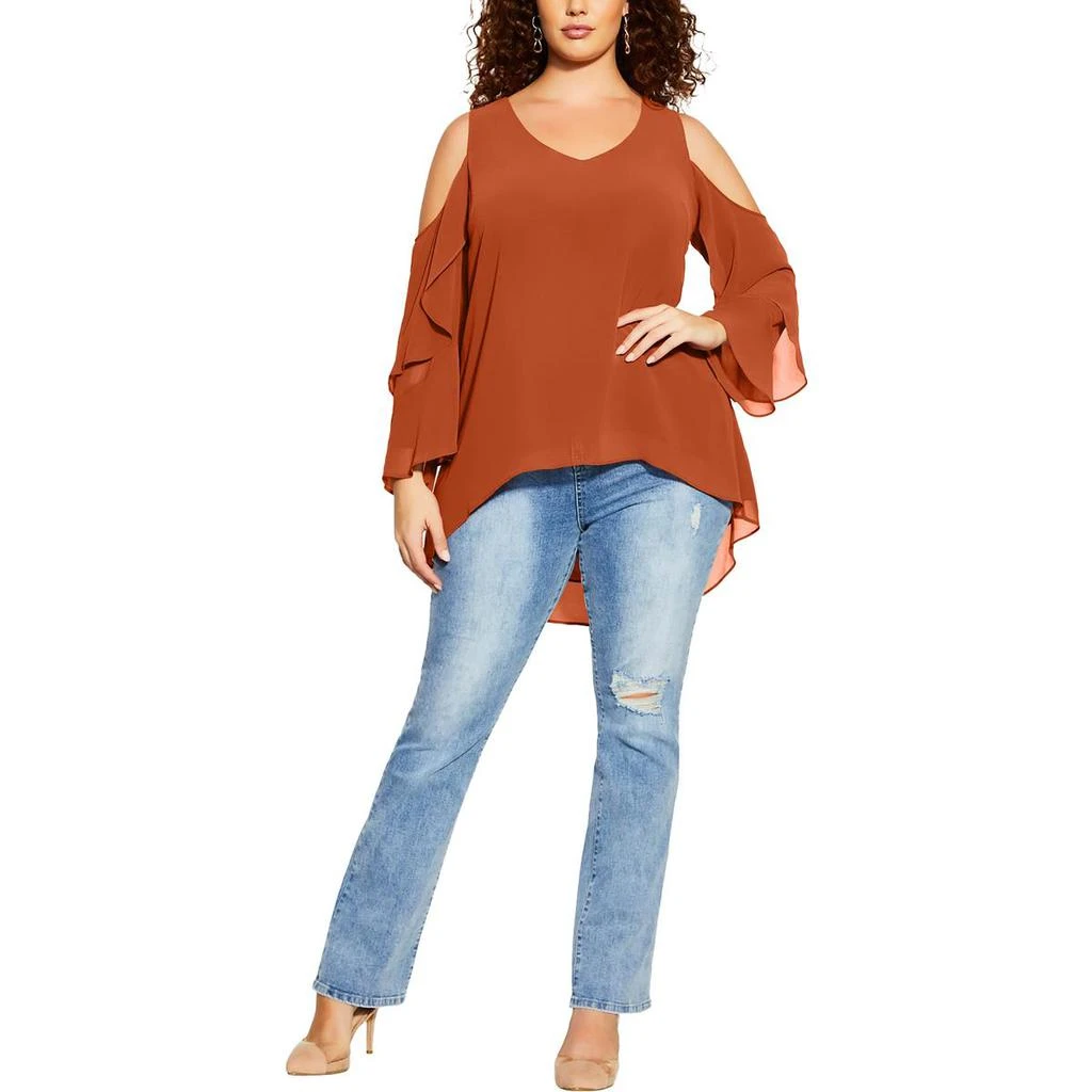 City Chic Plus Womens Chiffon Cold Shoulder Blouse 4