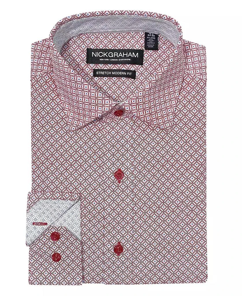 Nick Graham Men's Modern Fit Mosaic Tile Neat Dress Shirt 1