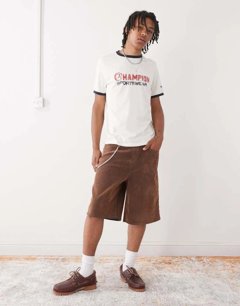 CHAMPION Champion Ringer t-shirt in beige and black 2