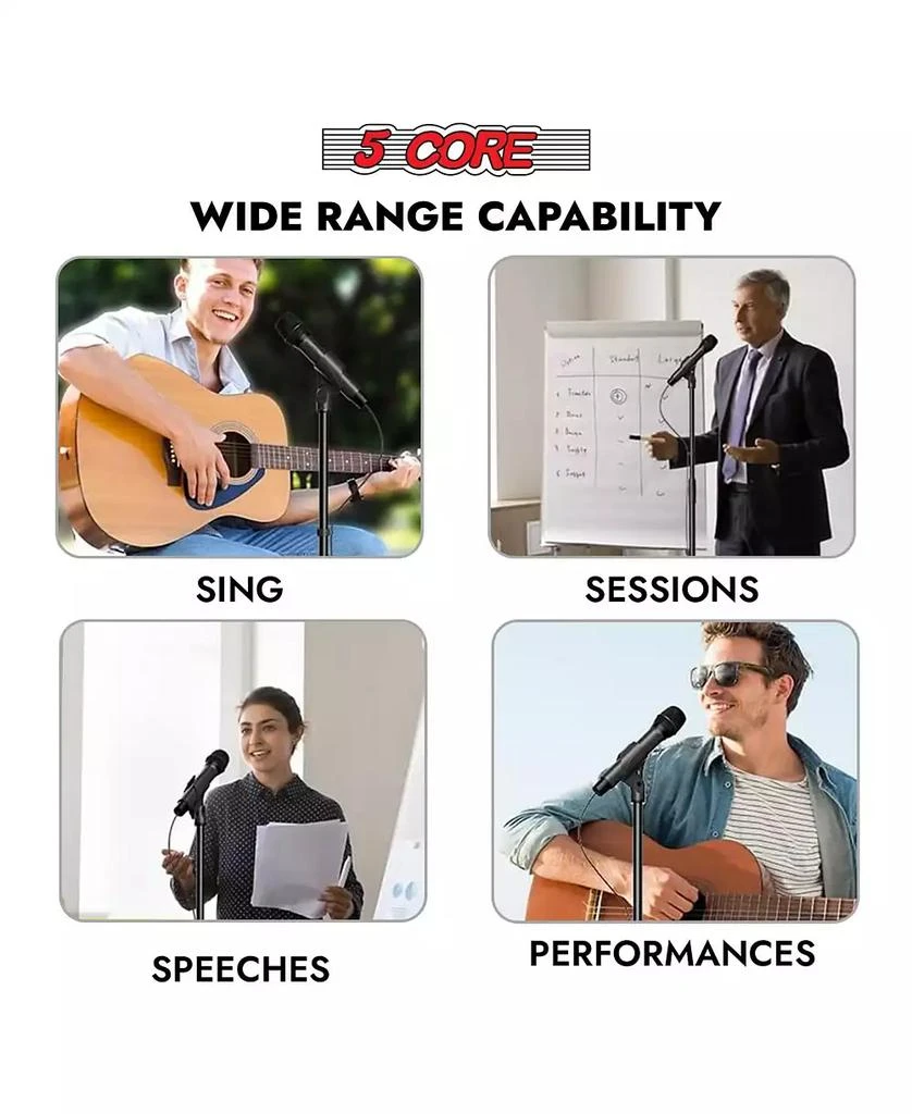 5 Core Microphone Stand Floor 4 Pcs Adjustable w Extending Telescoping Boom Arm 10