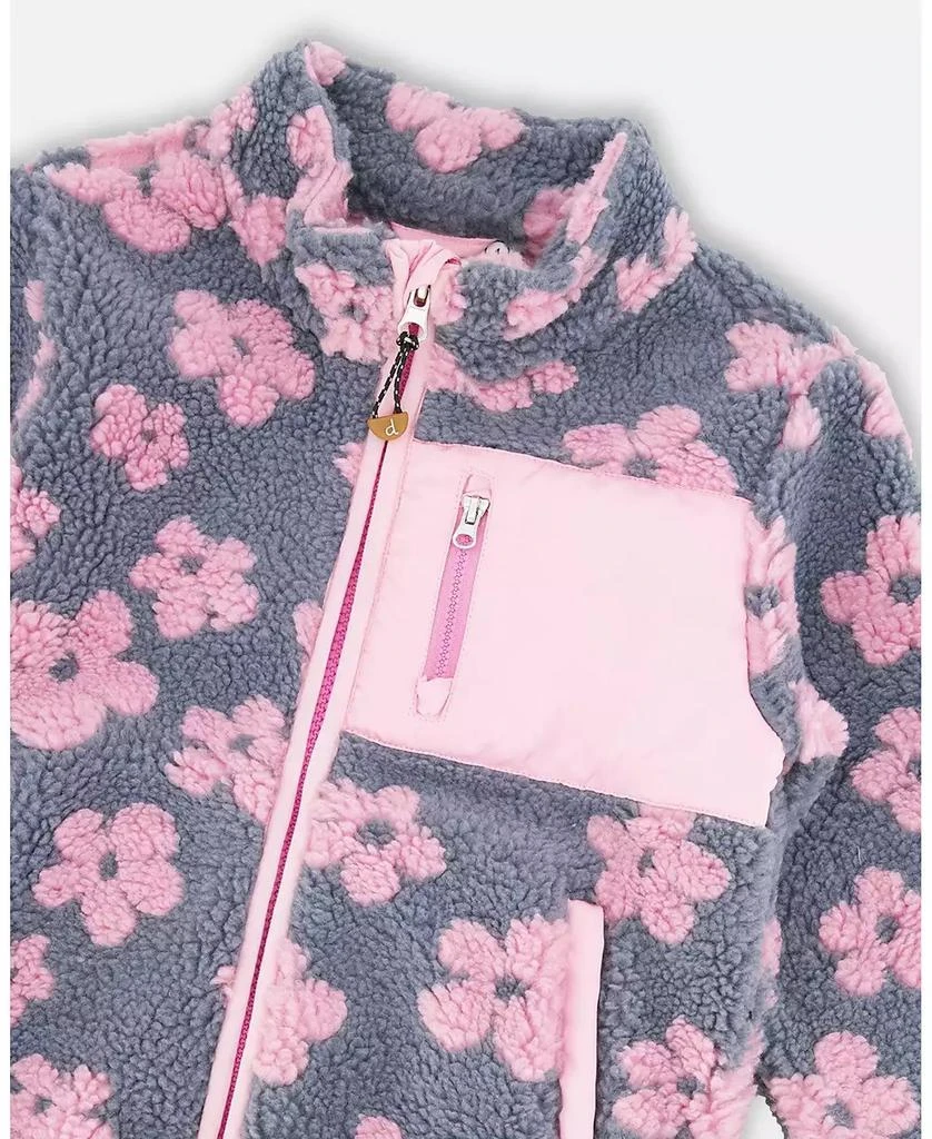 Deux par Deux Girls Sherpa Jacket Pink Flowers 4