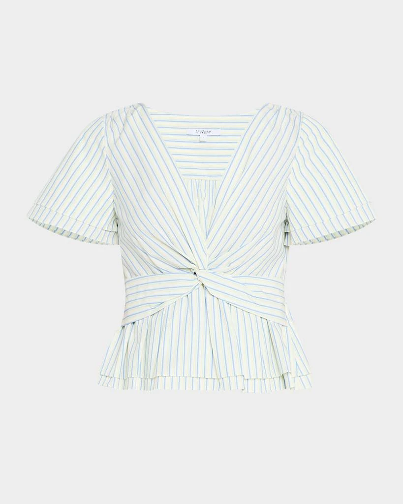 Derek Lam Caspien Striped Twist-Front Peplum Blouse 1