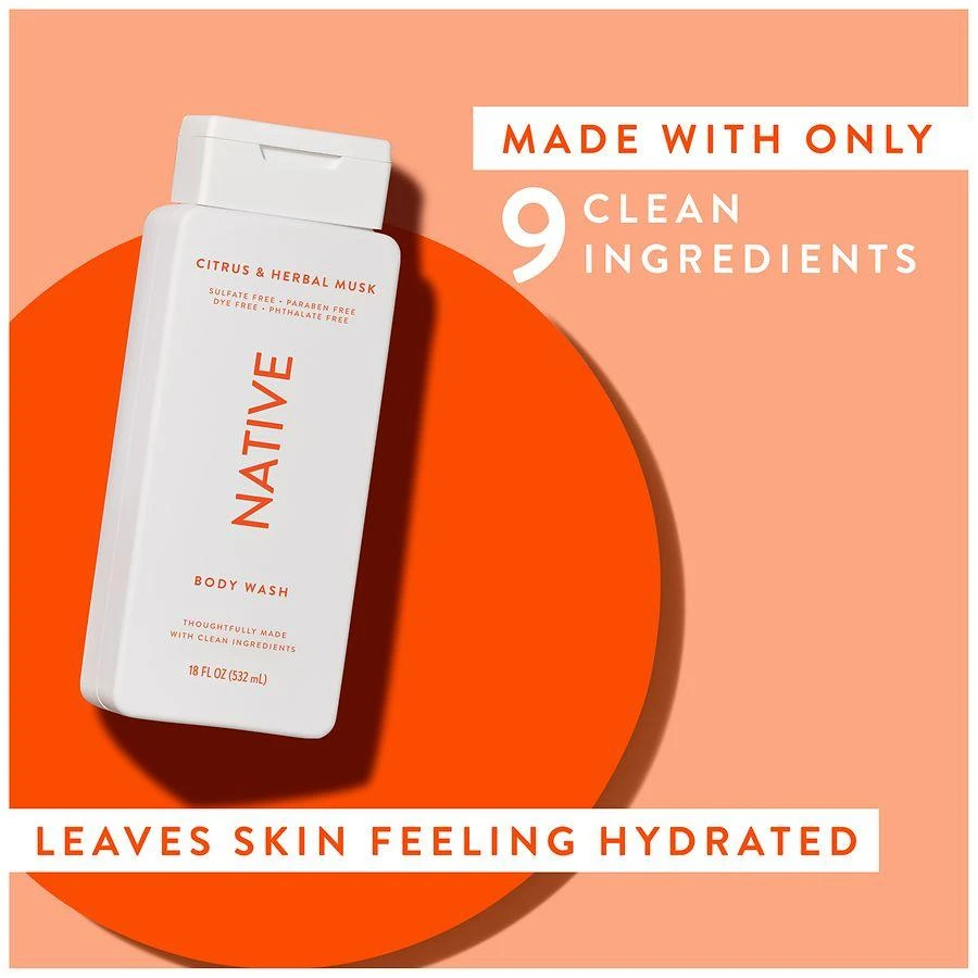 Native Body Wash, Sulfate Free, for Men and Women Citrus & Herbal Musk 7