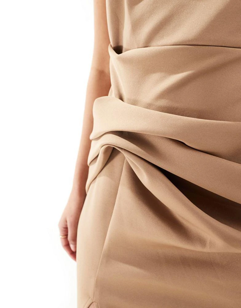 ASOS ASOS DESIGN structured hip tuck high neck midi dress in mocha 3