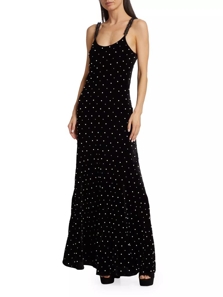 LoveShackFancy Aspen Rhinestone & Imitation Pearl Velvet Maxi Dress