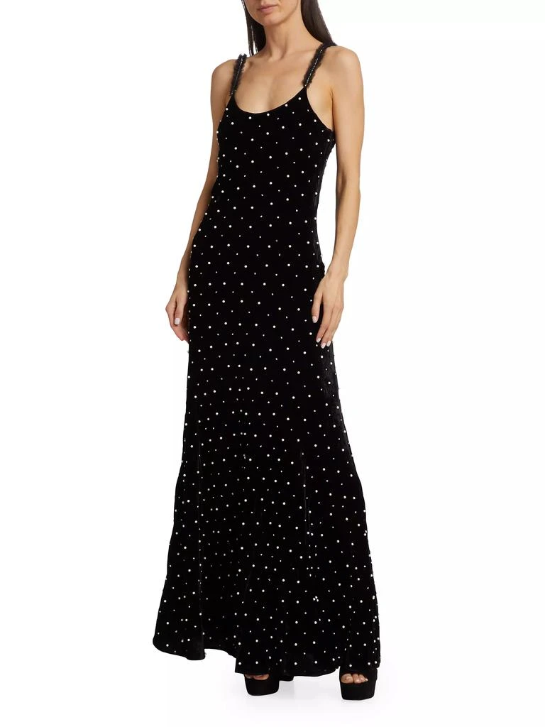 LoveShackFancy Aspen Rhinestone &amp; Imitation Pearl Velvet Maxi Dress 2