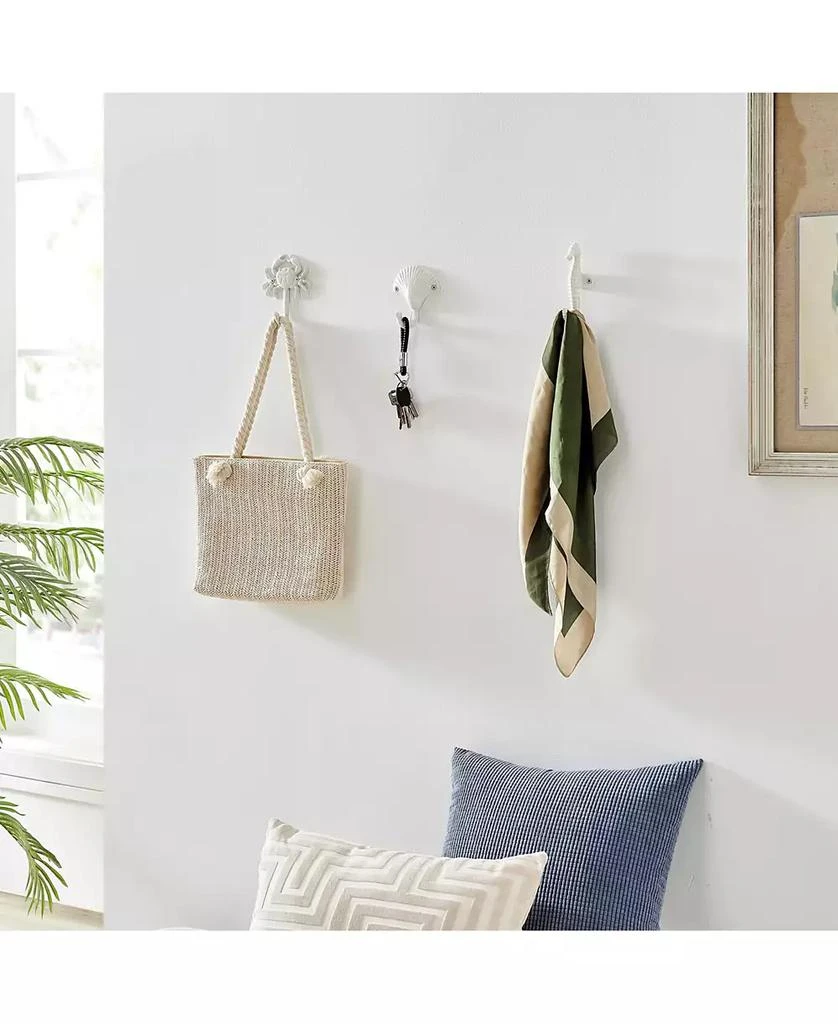 Danya B White Cast Iron Nautical Ocean Sculpture Wall Hook Set of 3 - Seashell, Crab, Seahorse 3