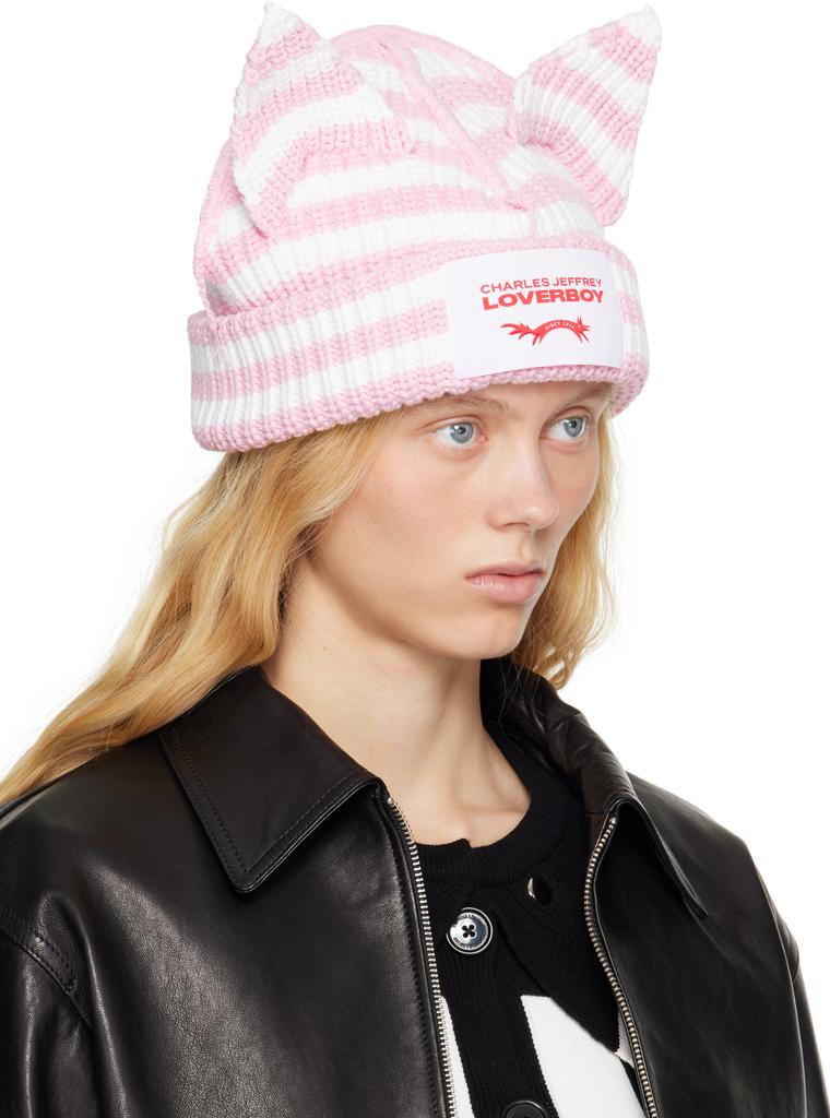Charles Jeffrey Loverboy SSENSE Exclusive Pink & White Chunky Ears Beanie