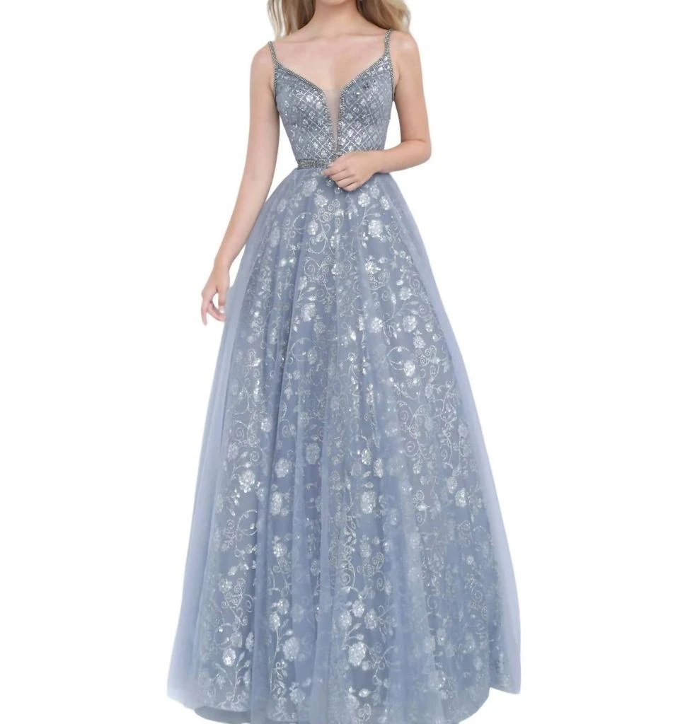 JVN Long Prom Ball Gown In Charcoal 1
