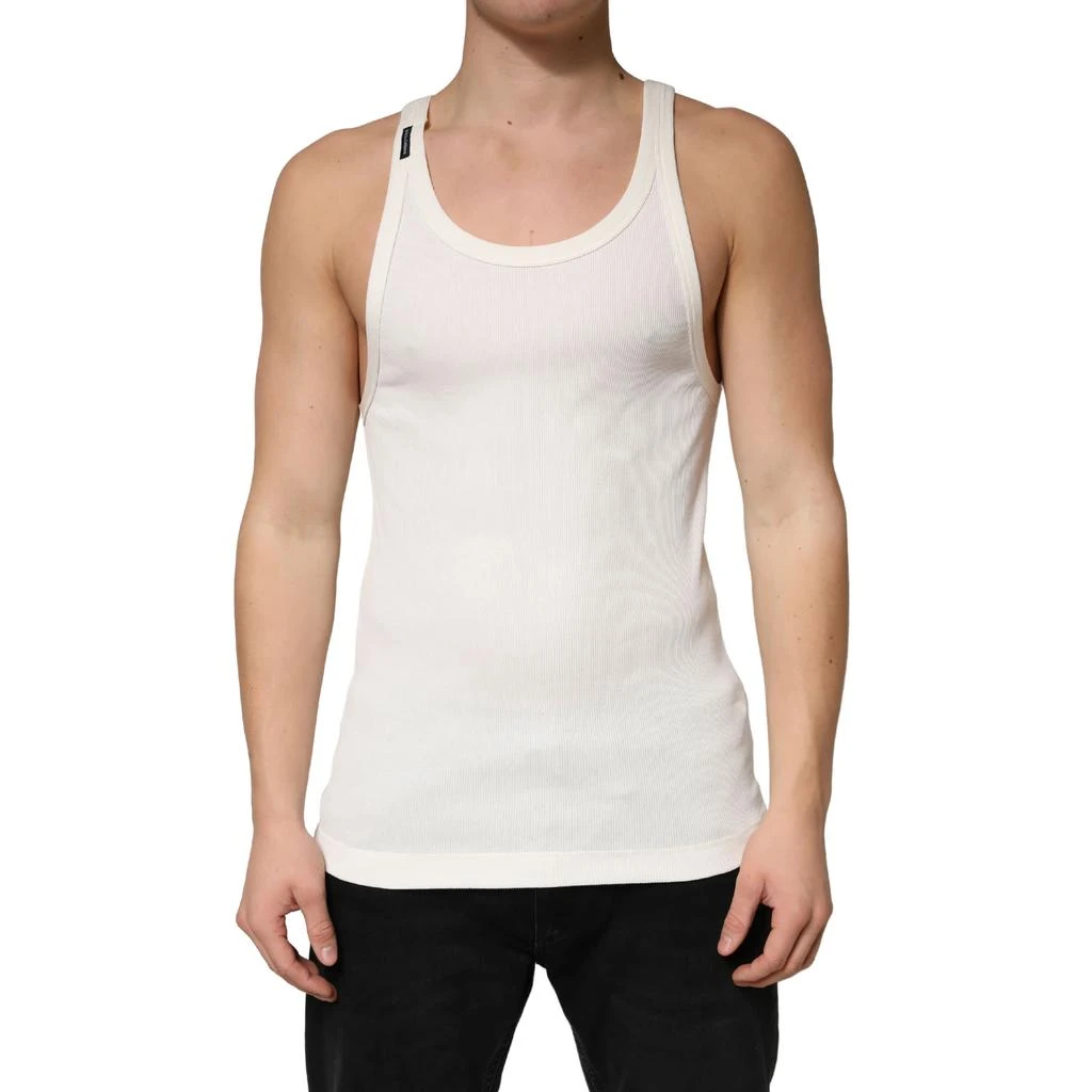 Dolce
Gabbana ivory Cotton Ribbed Sleeveless Tank TopMen
s T-shirt